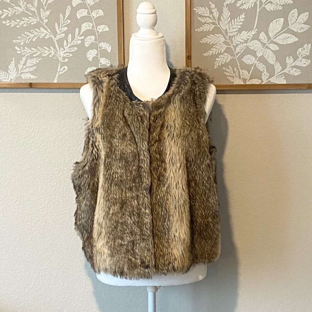 Faux Fur Leather Trimmed Vest